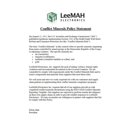 LeeMAH Conflict Minerals Policy Statement