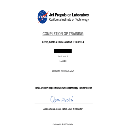 NASA_STD_8739.4 Instructor Level B Certificate