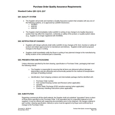 Purchase Order Quality Assurance Requirements